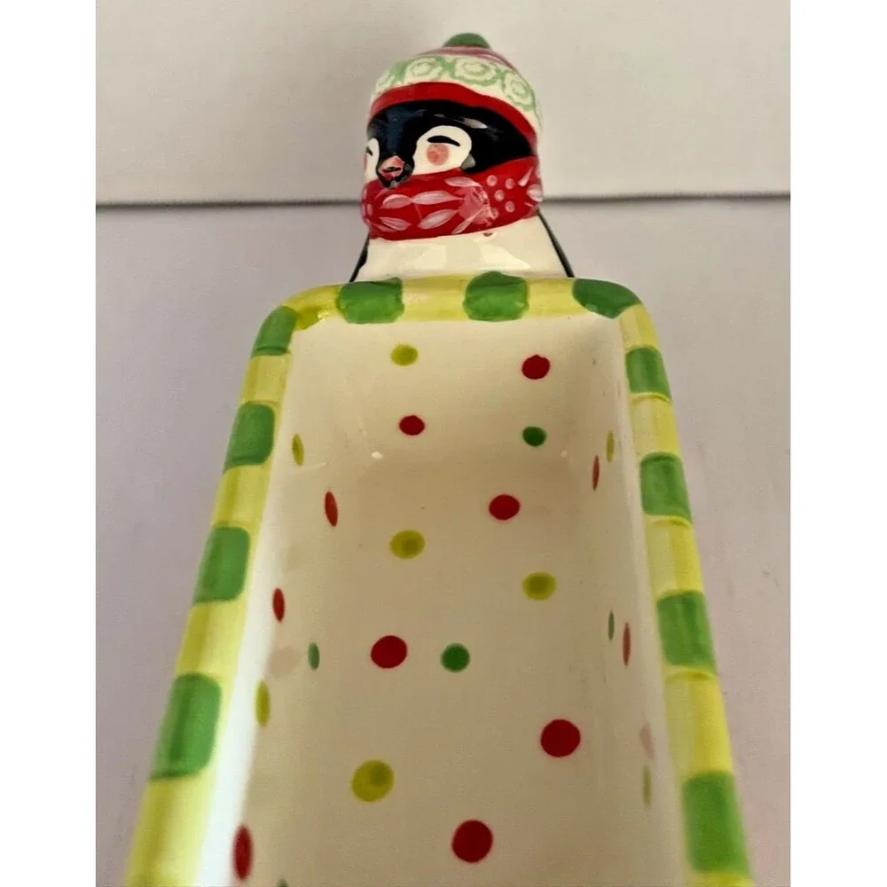 Temp-tations Winter Whimsy Holiday Ceramic Cracker Tray Snowman Penguin 12